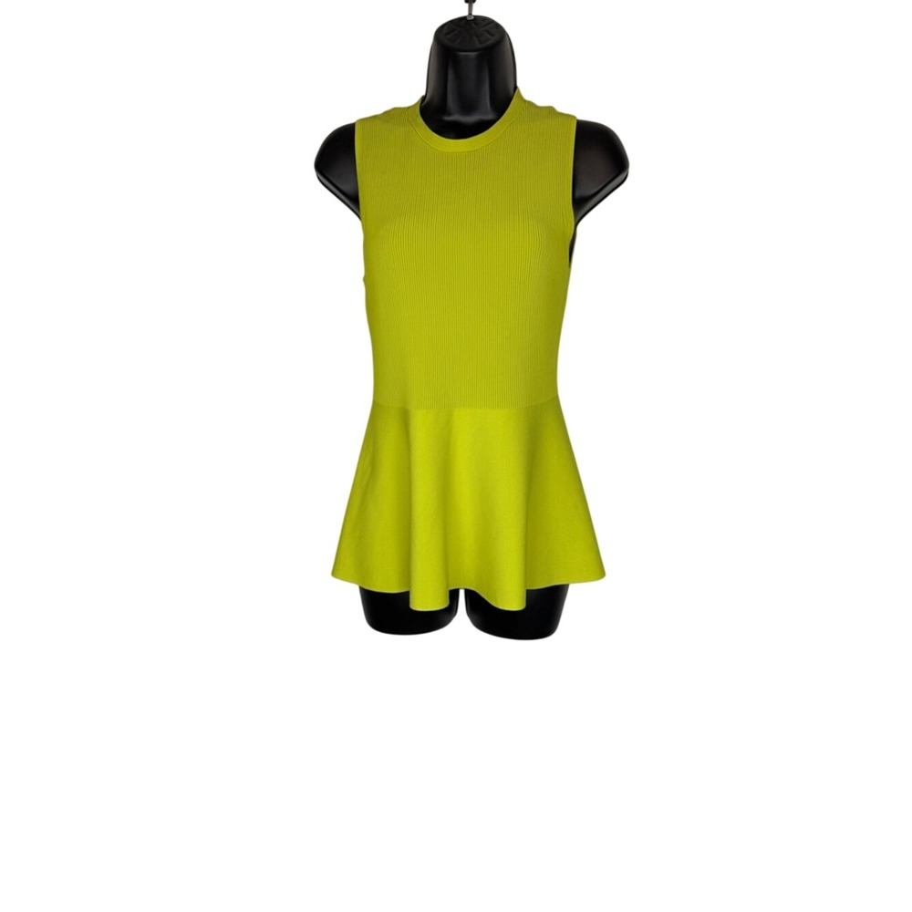 Theory Marigold Yellow Sleeveless Ribbed Peplum Knit Top M ChicOffice Minimalist
